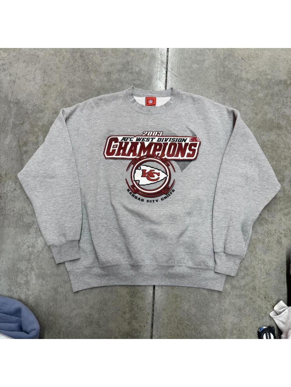 vintage kansas city chiefs 2003 afc west champions grey crewneck size xl